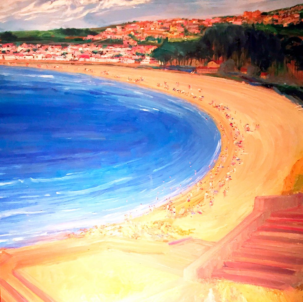 Pintura Josep María Roca Tarragó. Platja d'Altafulla 100x 100 cm.