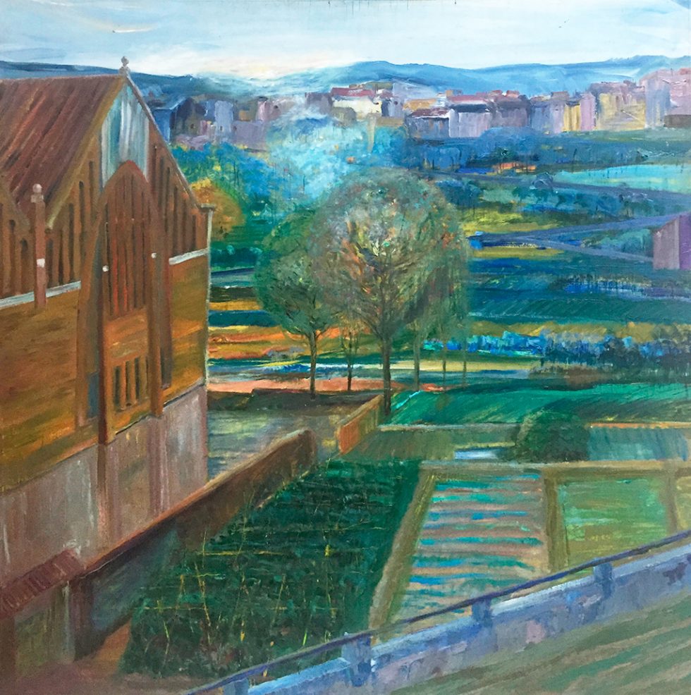 Pintura Josep Maria Roca Tarragó.Hortes de l' Espluga de Francolí 90 x90 cm.