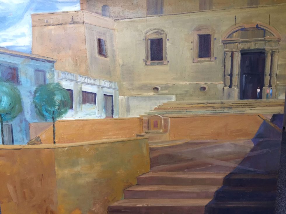Pintura Josep Maria Roca Tarragó. Plaça del Castell de Torredembarra 80 x 60 cm.
