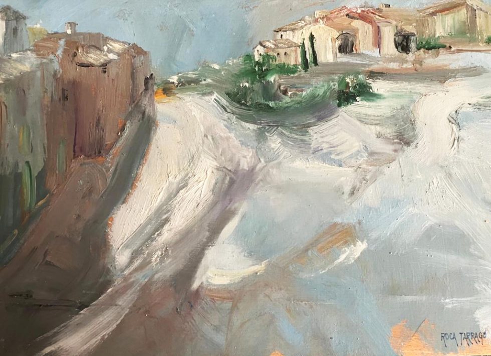 Pintura Josep Maria Roca Tarragó. Nevada a la Conca 36 x 25 cm.